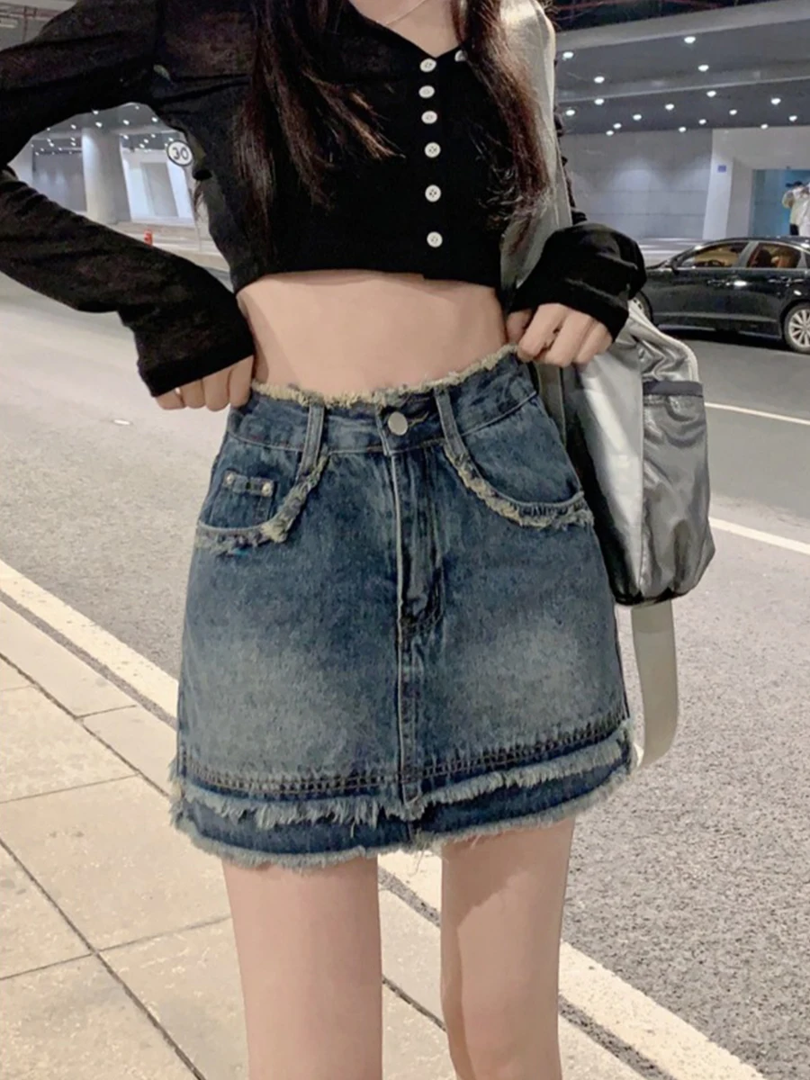 Spicy Girl Gonna di jeans retrò Primavera Estate da donna Taglie forti Design Sensation Small Cro Fce A-Line Body ort...