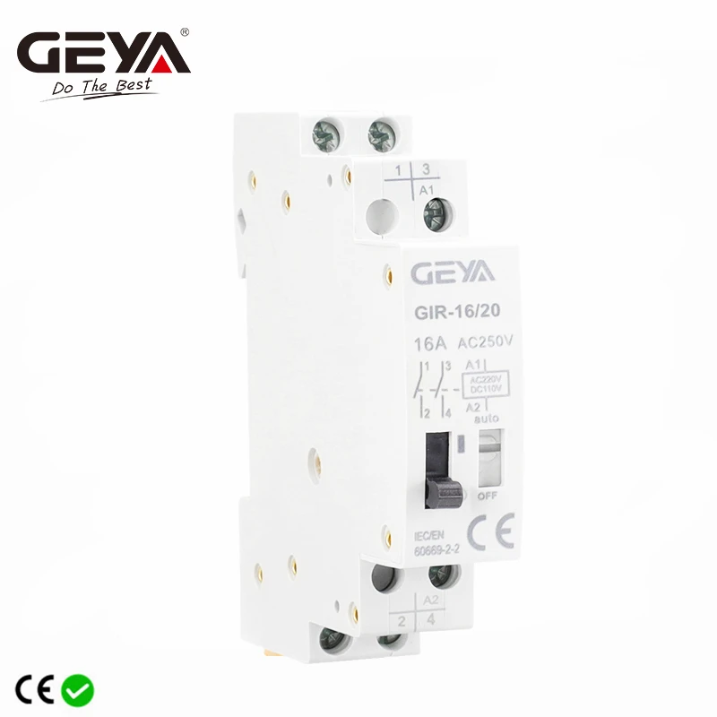 GEYA GIR Mechanical Impulse Relay Household Bistable Latching Auto Control Relay 1P 2P 16A 1NO 2NO Coil 230V AC 110V DC