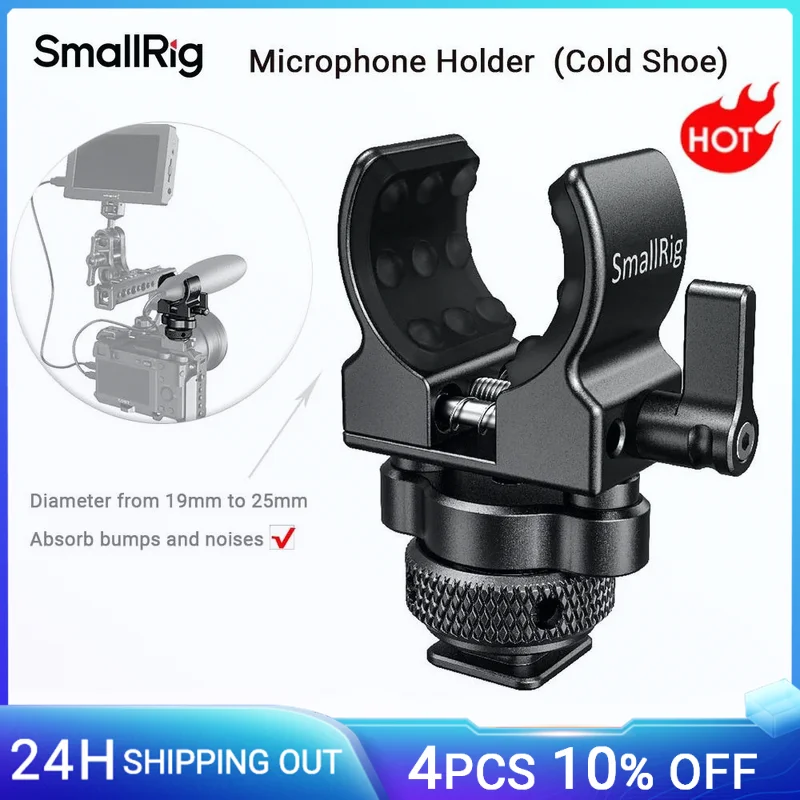 SmallRig DSLR Camera Cage Microphone Holder (Cold Shoe) With 19-25mm Diameter Microphone Shock Clamp Holder - 2352