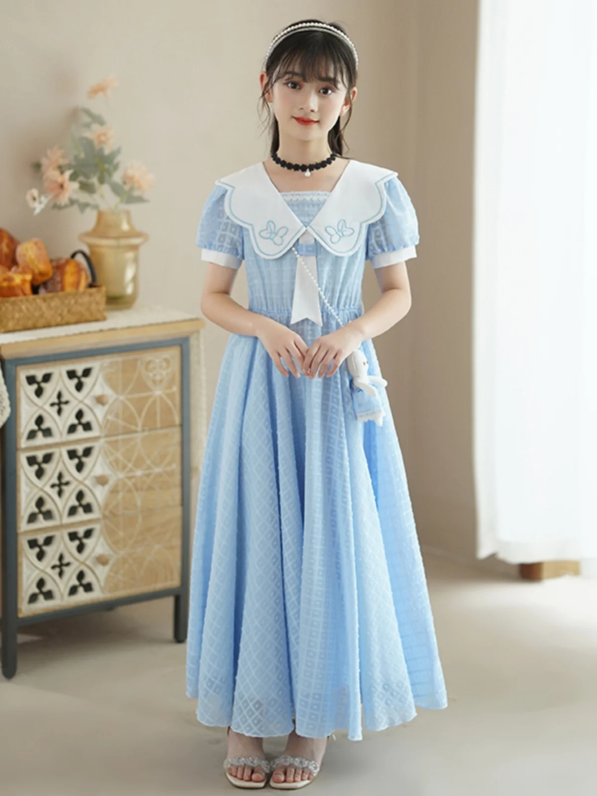 プリンセススタイル-サマードレス-女の子用-軽量スカート-スクールユニフォーム-薄手生地-子供用サマーファッション-リトルガールドレス