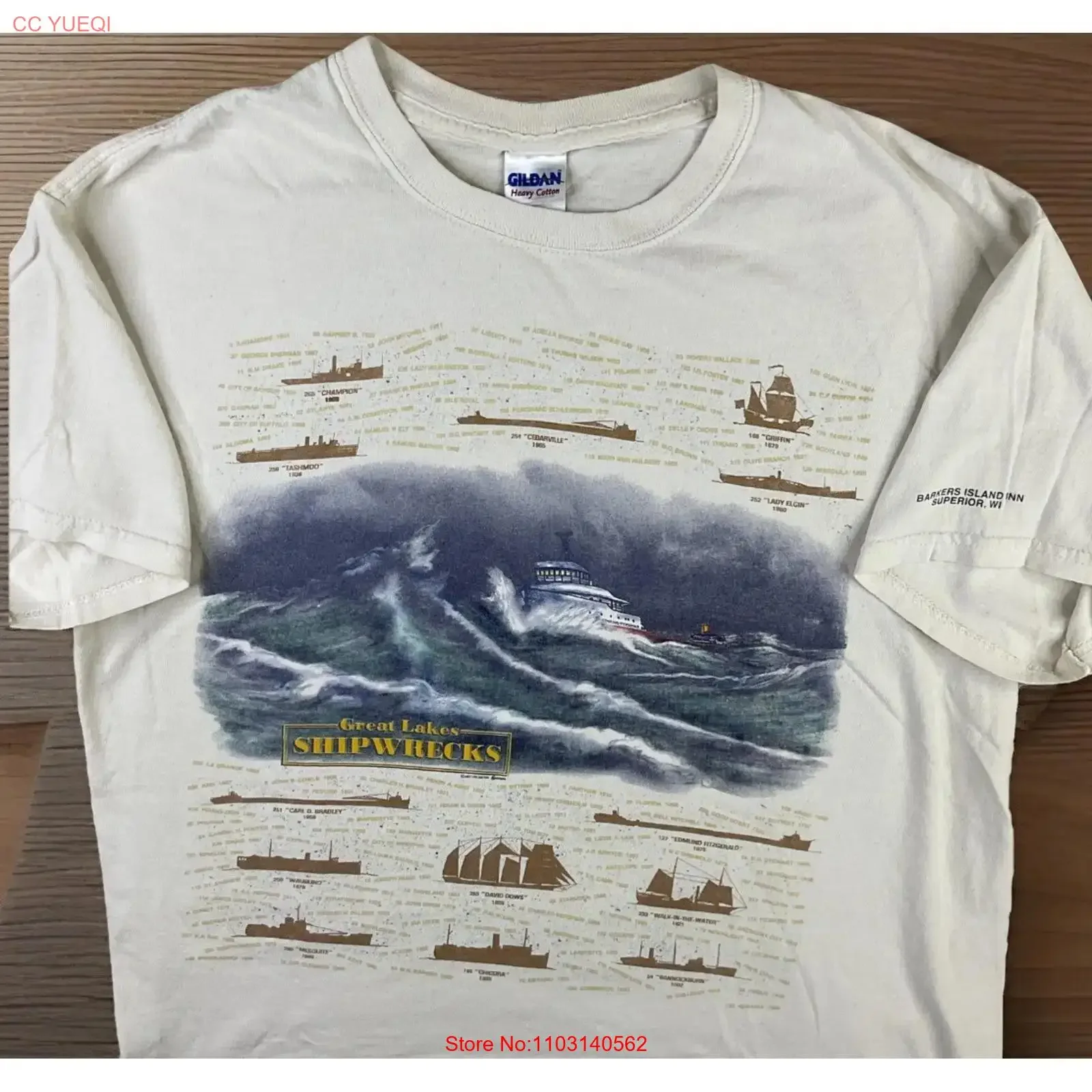 

Винтажная футболка Great Lakes Shipwrecks AOP 90s Ships Boats Men Sz L винтажный потертый слегка мужской топ для повседневной носки