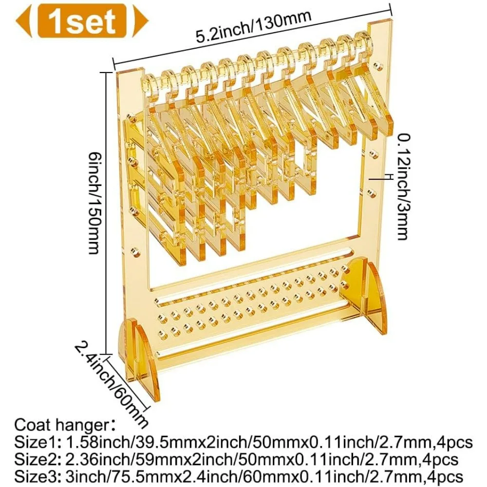 Hanger Earring Rack Acrylic Earring Display Stands with 12pcs 3 Styles Clothing Hangers Ear Pendant Rack Organizer for 56 Pairs