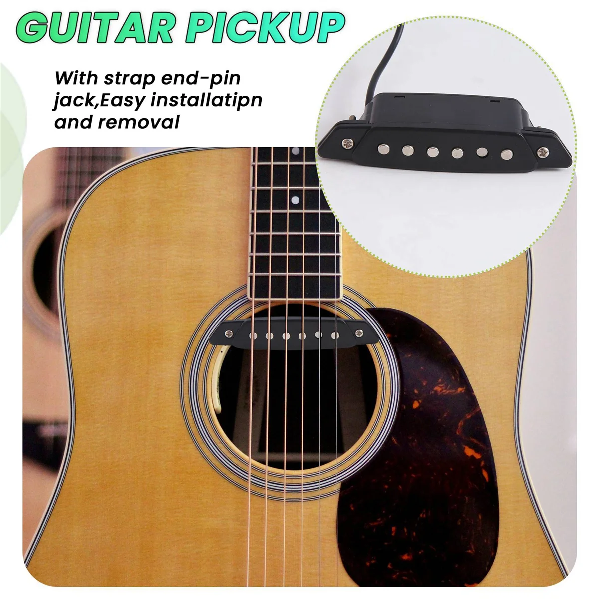 SH-85 Черный звукосниматель с 6 отверстиями и активным ремешком на конце для акустической гитары, богатый