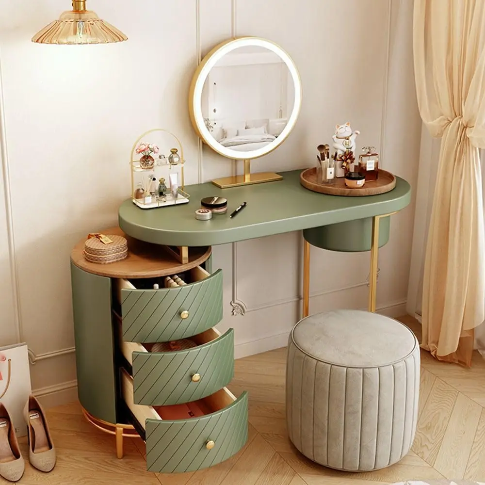 43 Inch Luxury Dressing Table with Mirror and Light 3 Solid Wood Drawers with Removable Tray Top for Bedroom Without Stool