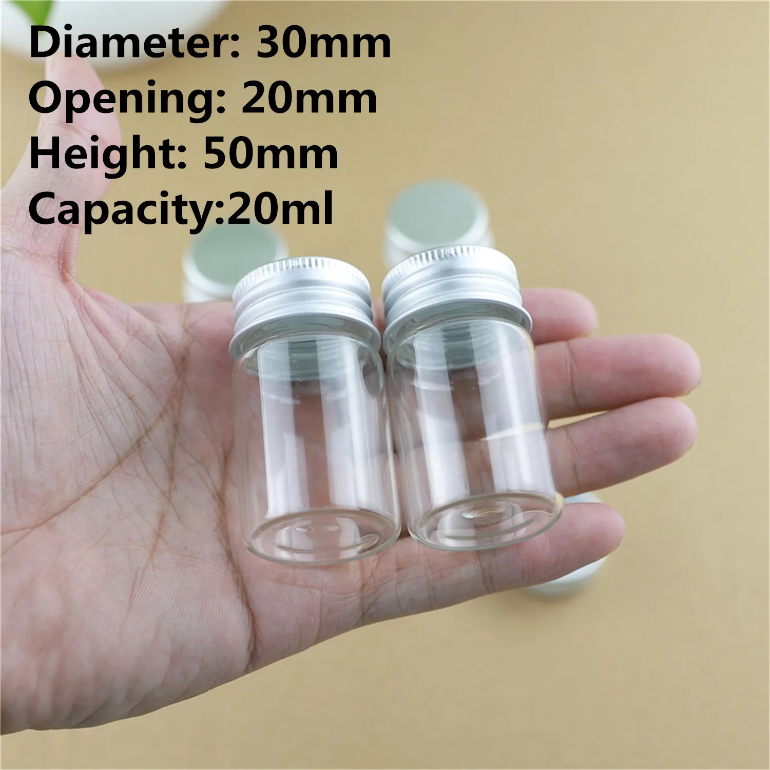 15 PCS 2*3*5CM 20ml Cute Small Glass Bottles Aluminum Caps Glass Tiny Jars Vials Transparent Glass Containers Wishing Bottles