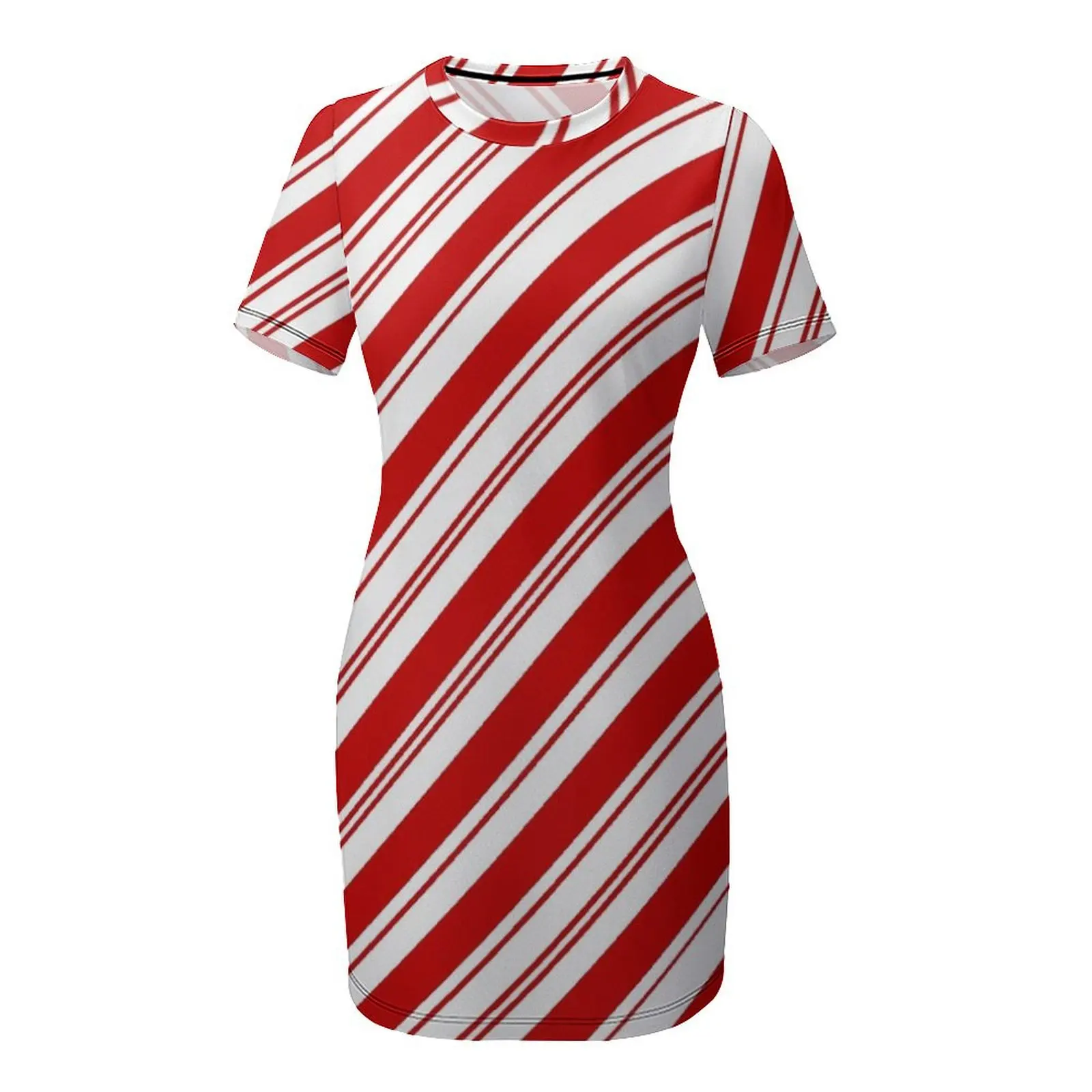 ugliest 1980s Merry Xmas peppermint stick red white Christmas Candy Cane Short Sleeved Dress women's evening dress 2025 Dress