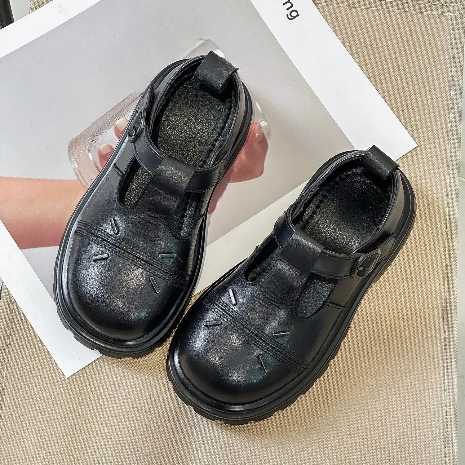 Fashion Children Girls T-Strap Genuine Leather Princess Mary Jane Soft Sole Dress Shoes Toddler Kid School Uniform Flats Shoe