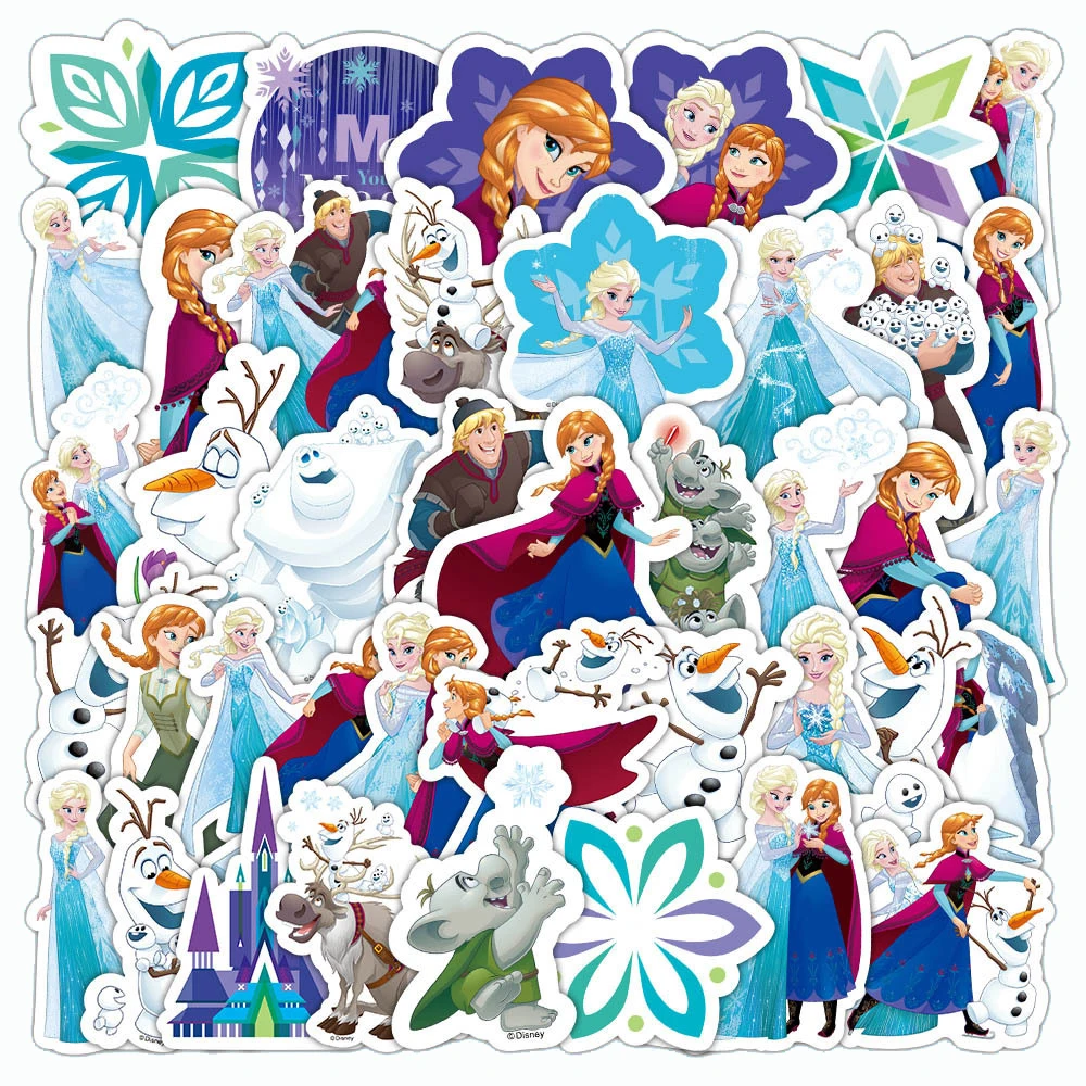 Pegatinas de dibujos animados de Princesas Disney para niños, calcomanías de grafiti de Frozen y Elsa para ordenador portátil, teléfono y cuaderno, 10/30/50 piezas