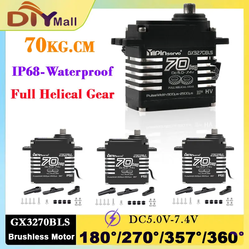 70KG Waterproof IP68 Brushless Servo Large Torque Full Helical Gear 180°/270°/357°/360° For RC Accessories 1/8 1/10 Rc Toy Car