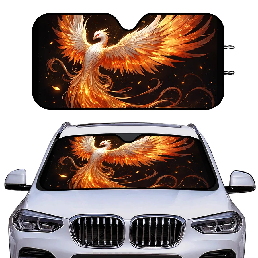 Multi-Functional Foldable Car Window Sunshade, 3 Sizes, Phoenix Pattern, UV Protection, Easy Installation For Front Windshield,