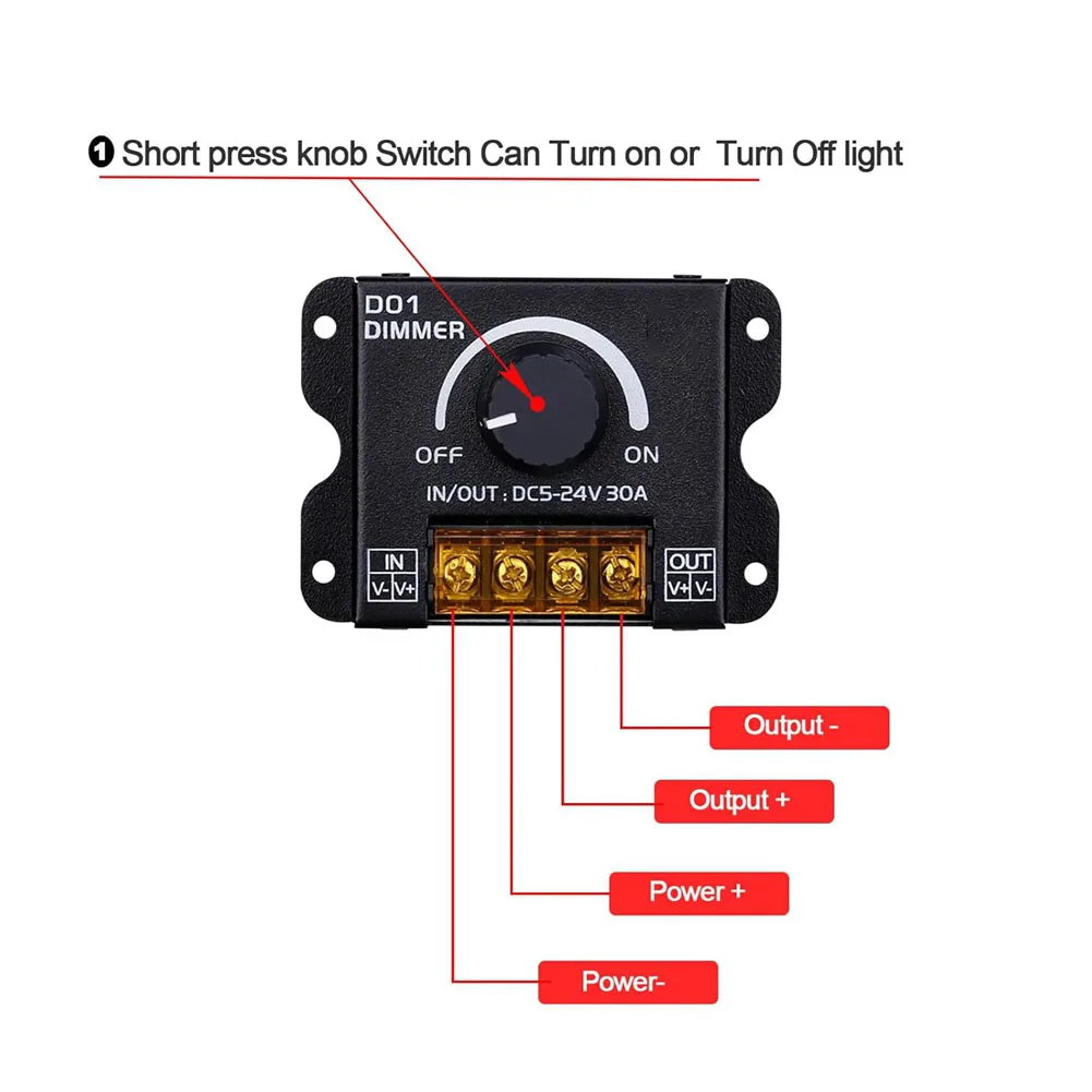 Y43A-RF-LED Dimmer DC 5V 12V 24V 30A PWM Dimming Controller Wireless Control, For Monochrome LED Strip Lights