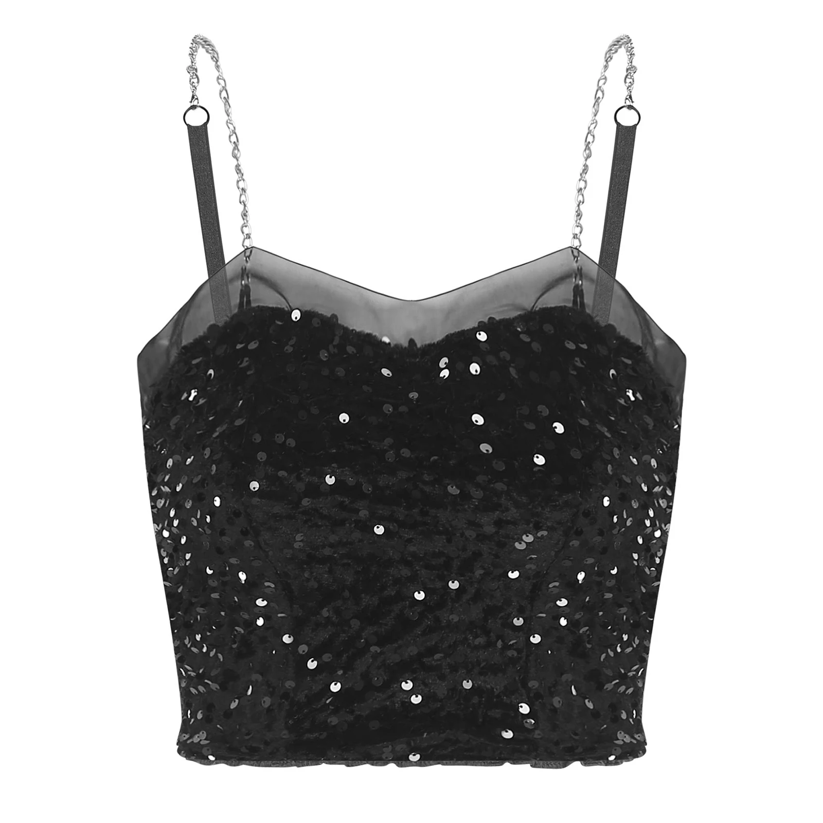 

Sparkly Y2K Fashion Camisole for Womens Sequins One Size Fits All Comfortable Elastic Back for Festivals Stage Streetwear Party