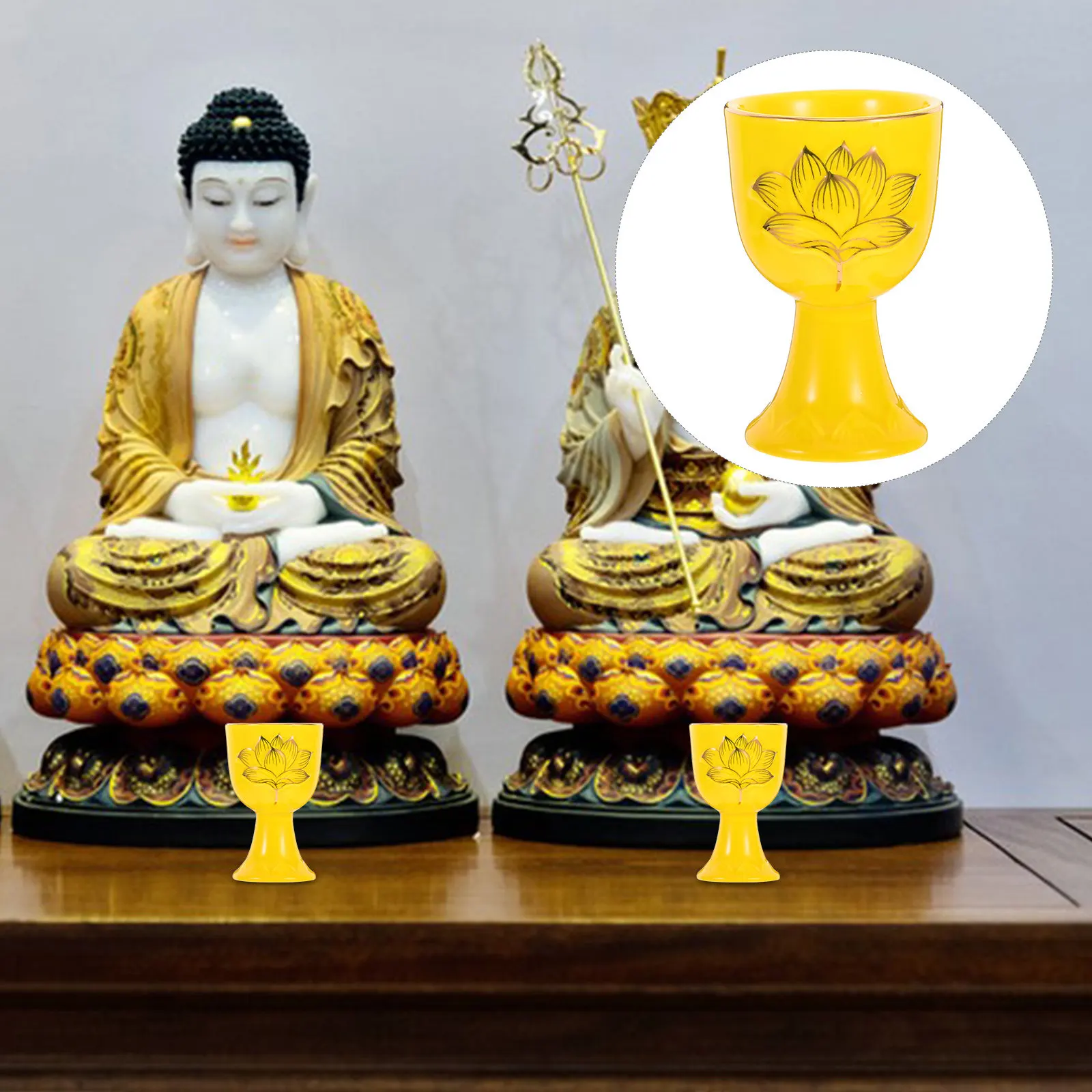 3Pcs Holy Water Offering Chalice Set High Temperature Forged Lotus Pattern Buddhist Altar Cup for Worship and Meditation Use