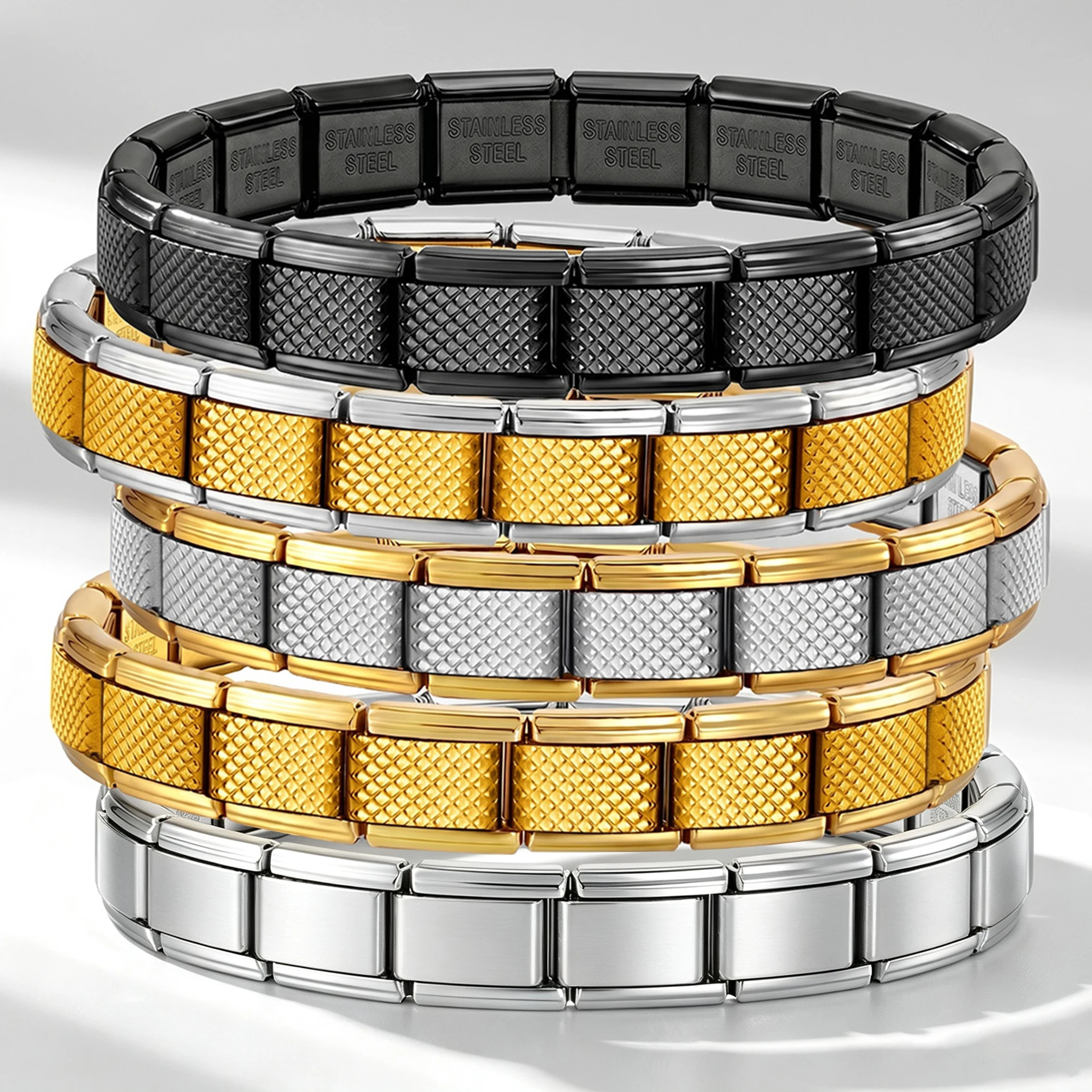 Herren-Armband aus Edelstahl mit Gitterstruktur, 9 mm, italienischer Charm-Armband, DIY, abnehmbare Schmuckglieder für Geschäftsmänner – Detail 2