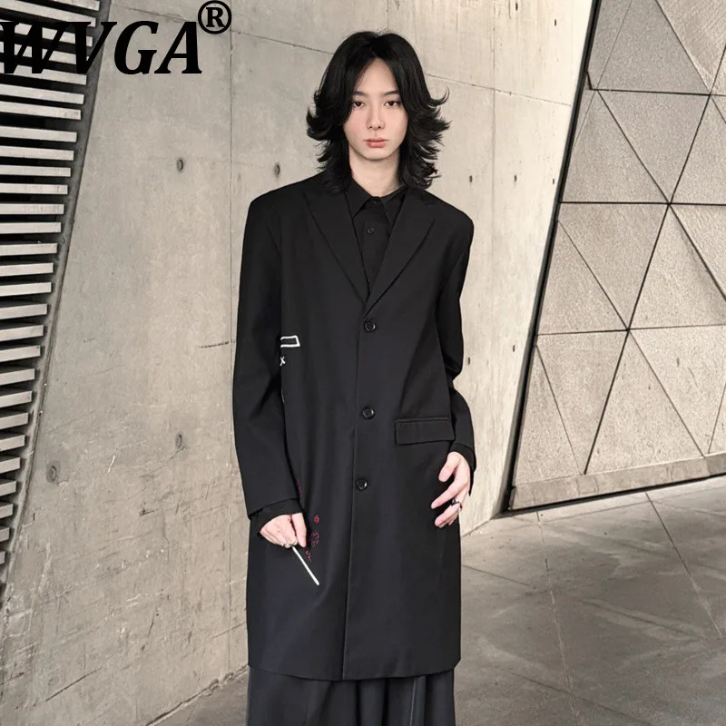

WVGA Spring Autumn New Men Tide Dark Style Heavy Embroidery Trendy Jackets Niche Chic Casual Thin Mid-Length Trench Coats W18982