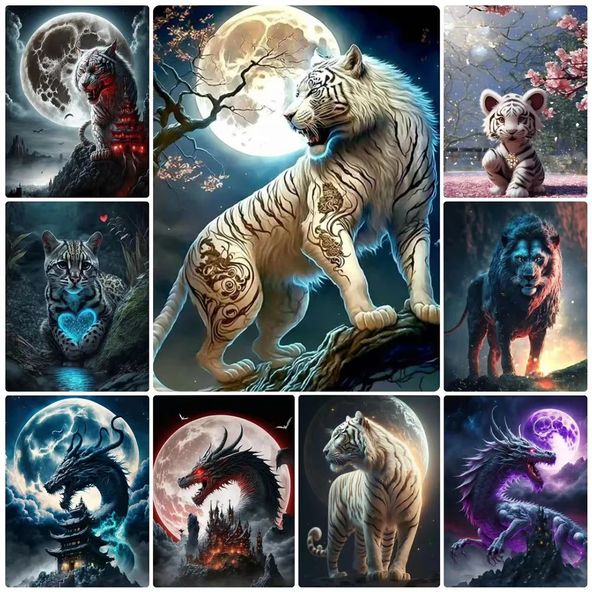 

Tiger 5D DIY Diamond Painting Animal Dragon Cross Stitch Kits Moon Landscape Diamond Mosaic Embroidery Home Decor Gifts