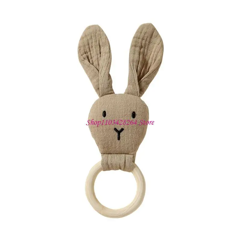 

Handmade Rattler for Baby- Natural Amigurumi Rabbit on Natural Teething Ring
