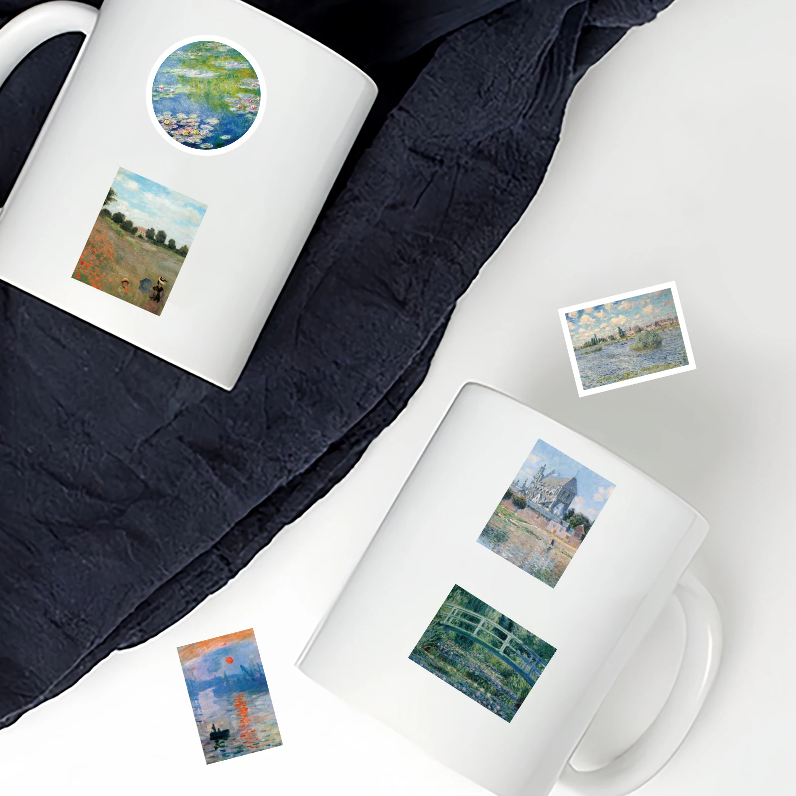 46pcs Monet Garden Oil Painting Pattern Stickers for Notebooks, Water Bottles, Suitcases and Mobile Phones, Envelopes, Pen Cases