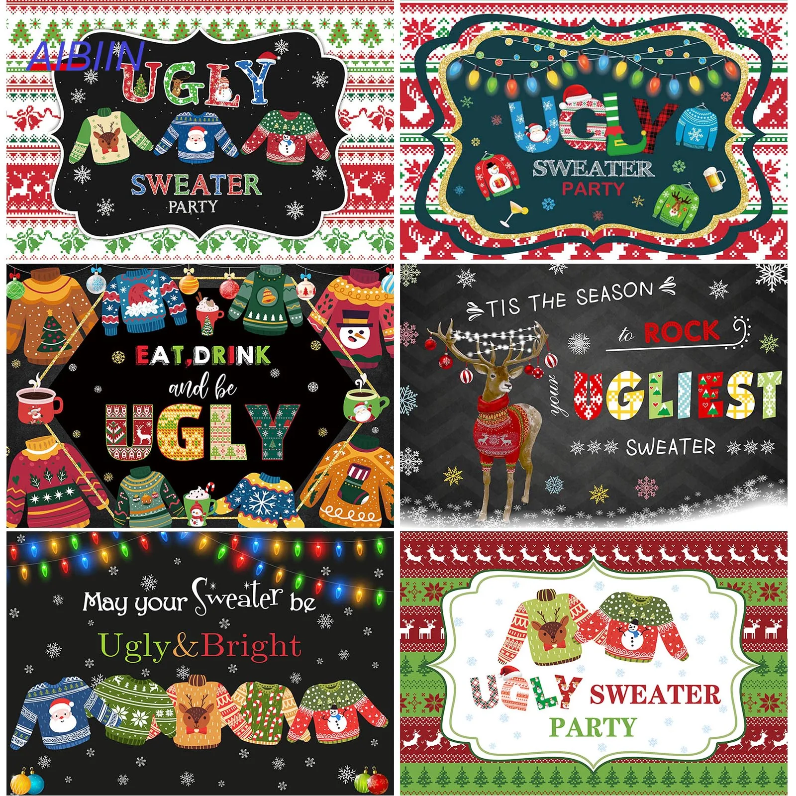 

Winter Ugly Sweater Christmas Party Backdrop Red Green Ugly Sweater Kids Portrait Photography Background Festival Party Decor