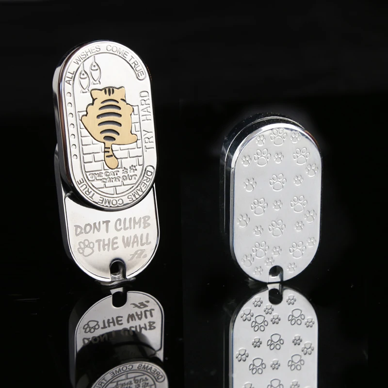 창의적인 빅 팻 캣 EDC 피젯 슬라이더 스테인리스 스틸 기계식 푸시 슬라이더 피젯 토이 ADHD 도구 성인 스트레스 해소 장난감 선물