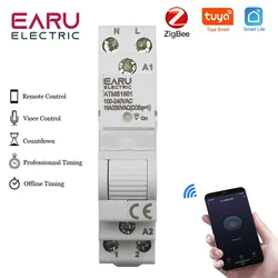 AC 110V 220V 16A tek fazlı 18MM Mimi Din ray 35mm Zigbee WIFI akıllı zamanlayıcı röle anahtarı kesici uzaktan kumanda Tuya APP tarafından