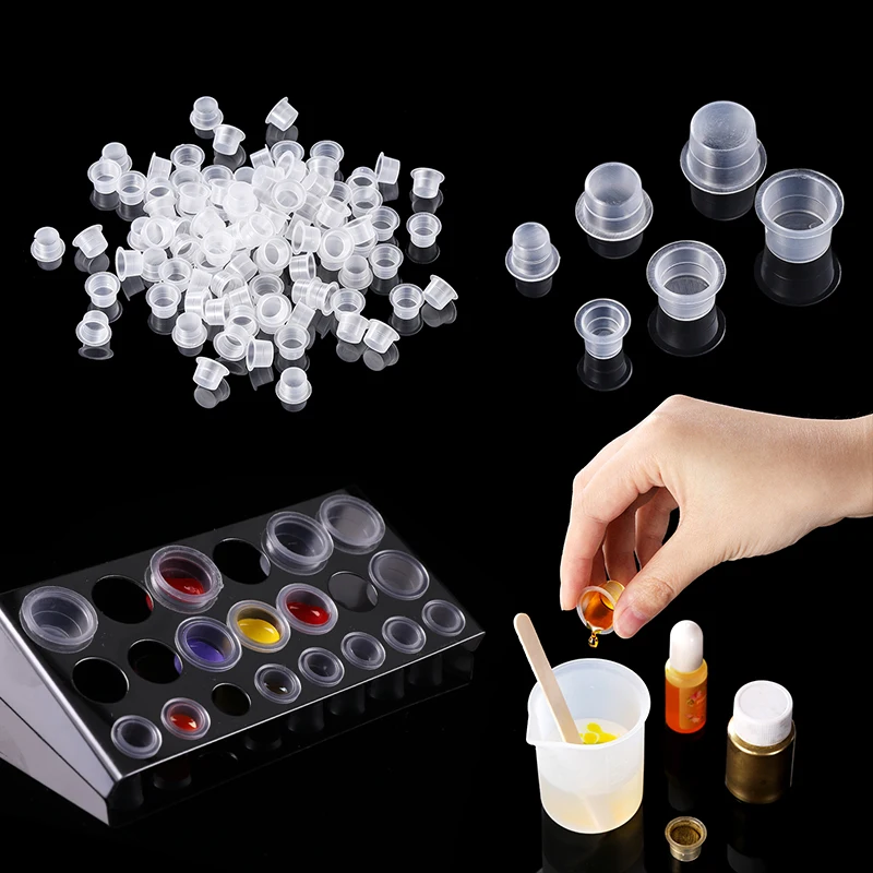 

100Pcs Plastic Disposable Cups Dispenser Silicone Resin Mold Kit for Art Pigment Powder DIY UV Epoxy Resin Jewelry Making Tools