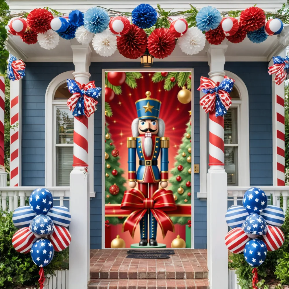 Nutcracker Soldier Lining For Christmas Doors Xmas Outdoor Decoration Door Cover For Front Door Home Christmas Party Supplies