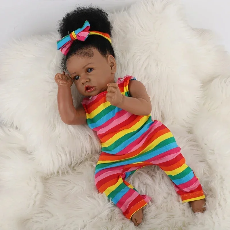 Bambole Reborn Saskia Bebê da 20 pollici in pelle scura dipinte Bambole per neonati con capelli radicati Giocattoli per bambole per regalo per bambini Reborn bonecas