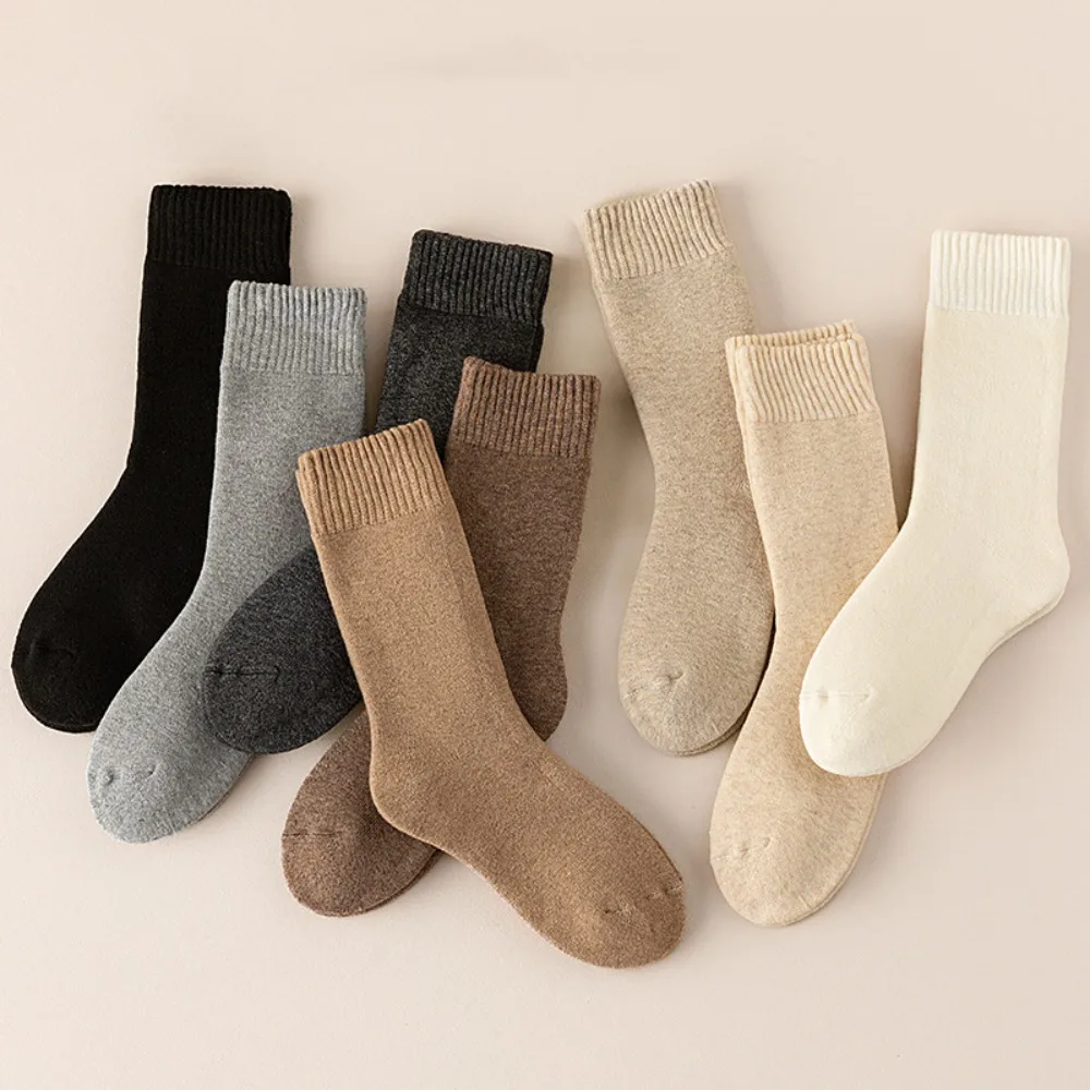 2pairs Basic Solid Thicken Warm Socks Autumn Winter Streetwear Thermal Wool Socks Elastic All Match Cashmere Socks Women Female