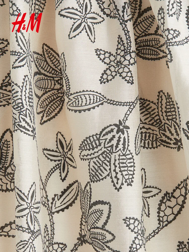 H&M Floral Print One-Piece Dr Spring Summer Casual Sle Svel Midi Dr Vaion Vibes Gauze Material Square Collar