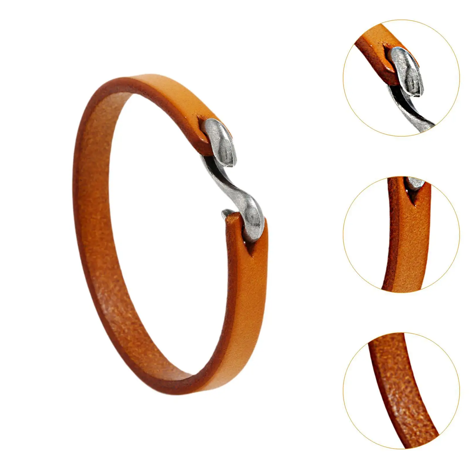 Steampunk Minimalist Cuff Bangle for Men PU Leather Retro Wristband Alloy S Buckle Fashion Jewelry Gift for Men