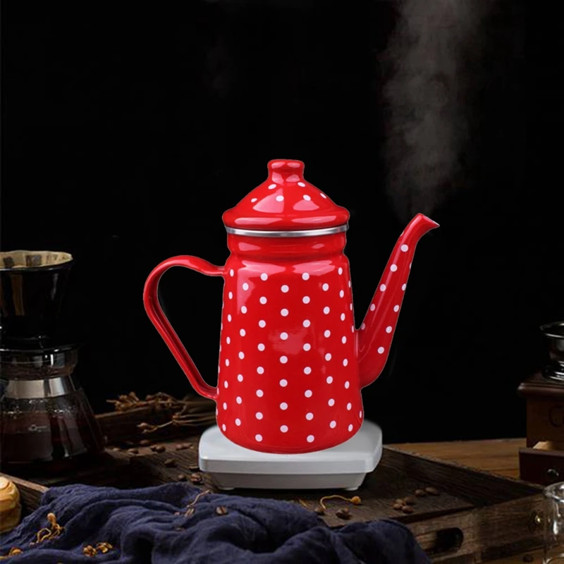 BAAG-Enamel إبريق قهوة 1.2L صب فوق إبريق قهوة إبريق الشاي غلاية غليان الماء إبريق الحليب الشاي تخدم وعاء صانع القهوة وعاء الماء