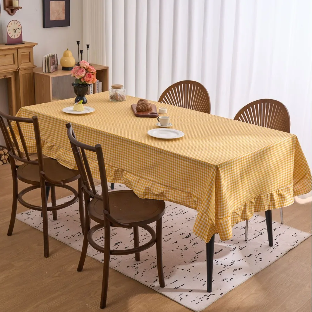1pc fresh yellow checkered pattern tablecloth, rectangular tablecloth, for dining tables, parties, picnics, outdoor dining