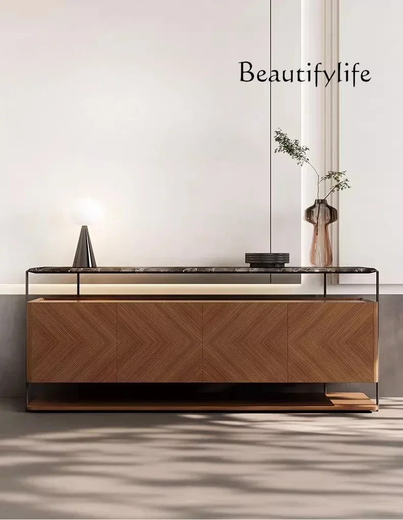 

T10 Italian Light Luxury Marble Entrance Cabinet, Simple Modern Walnut Dining Side, Antique Living Room Entrance Storage Cabinet