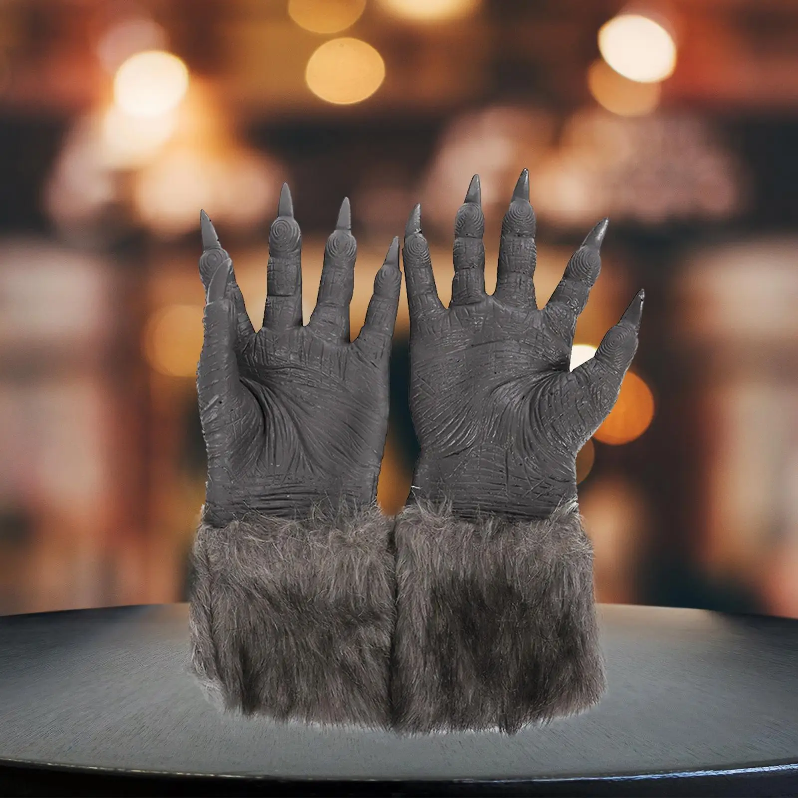 Wolf Gloves Gray Vinyl Furry Claws Cosplay Animal Hands Halloween Costume Accessories for Adult Masquerade Party