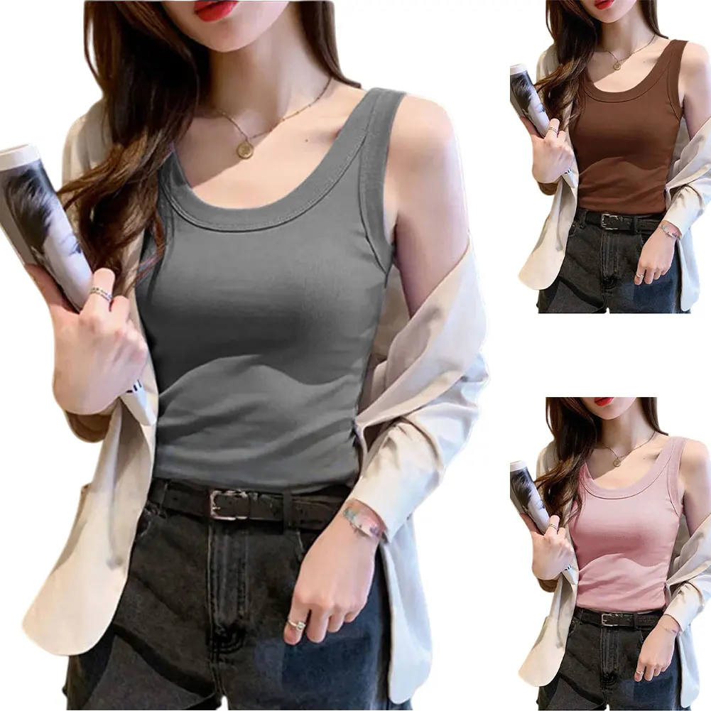 Slim fit threaded vest for women elastic top pure color style suitable for spring summer autumn daily occasions