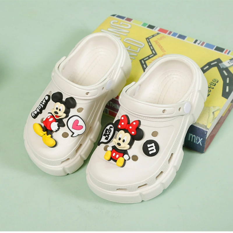 Disney Children's Sandals Female Hollow Boy Cute Baby Mickey Minnie Mouse Cartoon Children Students Thick Sole Slippers Size 24