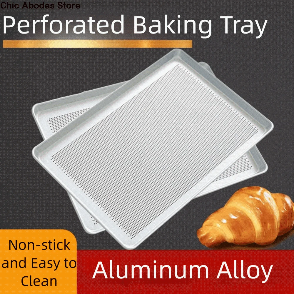 

Rectangular Aluminum Alloy Baking Plate 60x40cm with Holes Perforated Sheet Pan Stackable Heat Resistant Kitchen Baking Sheets