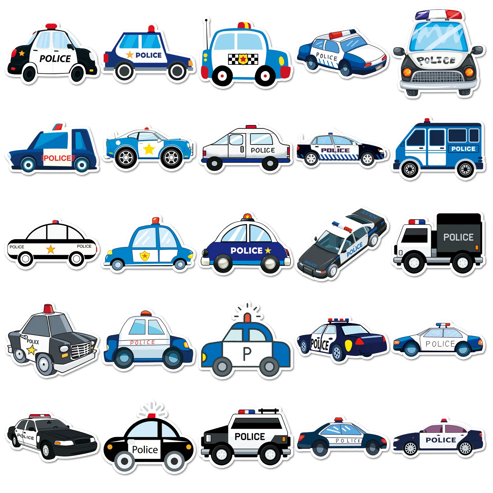 50Pcs Cartoon Police Car Theme Graffiti Stickers Luggage Sticker Toys for Kids Boy Birthday Party Favors Baby Shower Goodie Bag view 4
