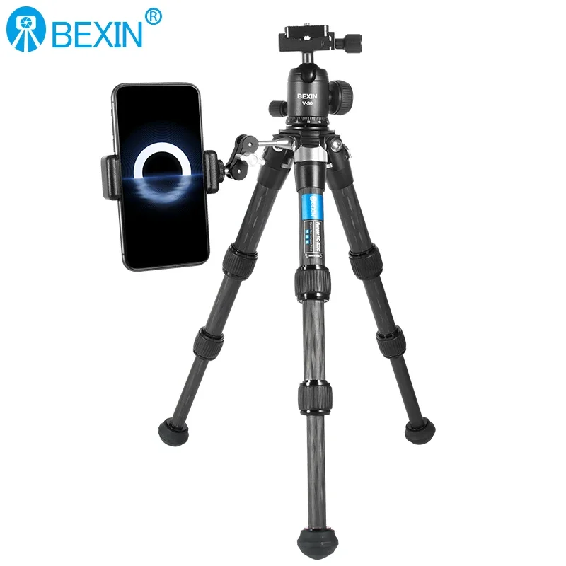 Mini Carbon Fiber Tripod Compact Lightweight Portable Tabletop Tripods with Handle Ball Head Max Load 10kg for DSLR Camera Phone