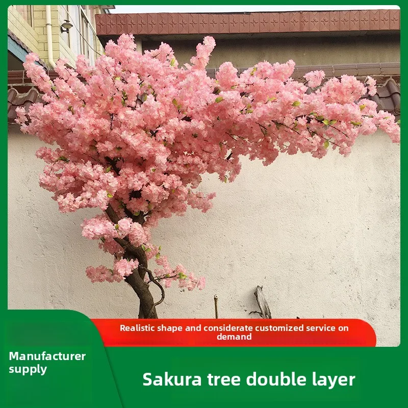 Simulation Cherry Tree Double Layer Blooming Cherry Large Plant Cafe Hotel Shopping Mall Floor Decoration Props Fake Tree