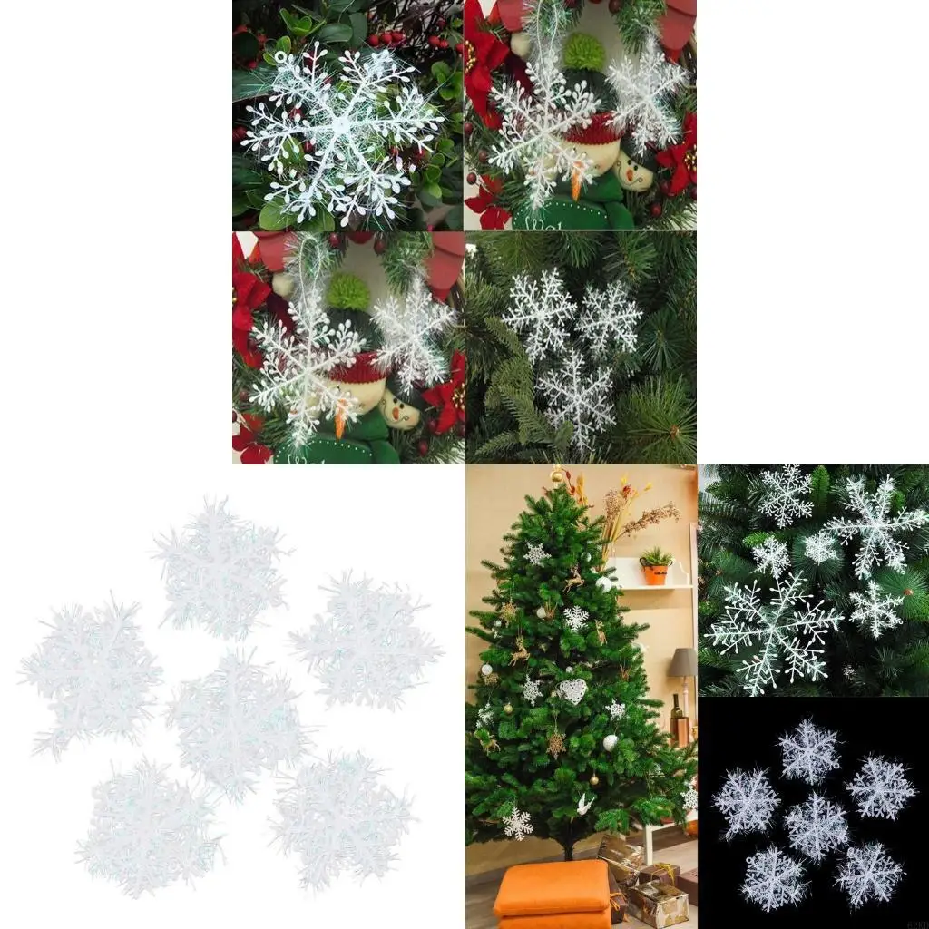 62KD Christmas Snowflake Ornaments 6 Pcs Outdoor Yard Decor Hanging Art Crafts for Xmas Tree Home Office Living Room Decor