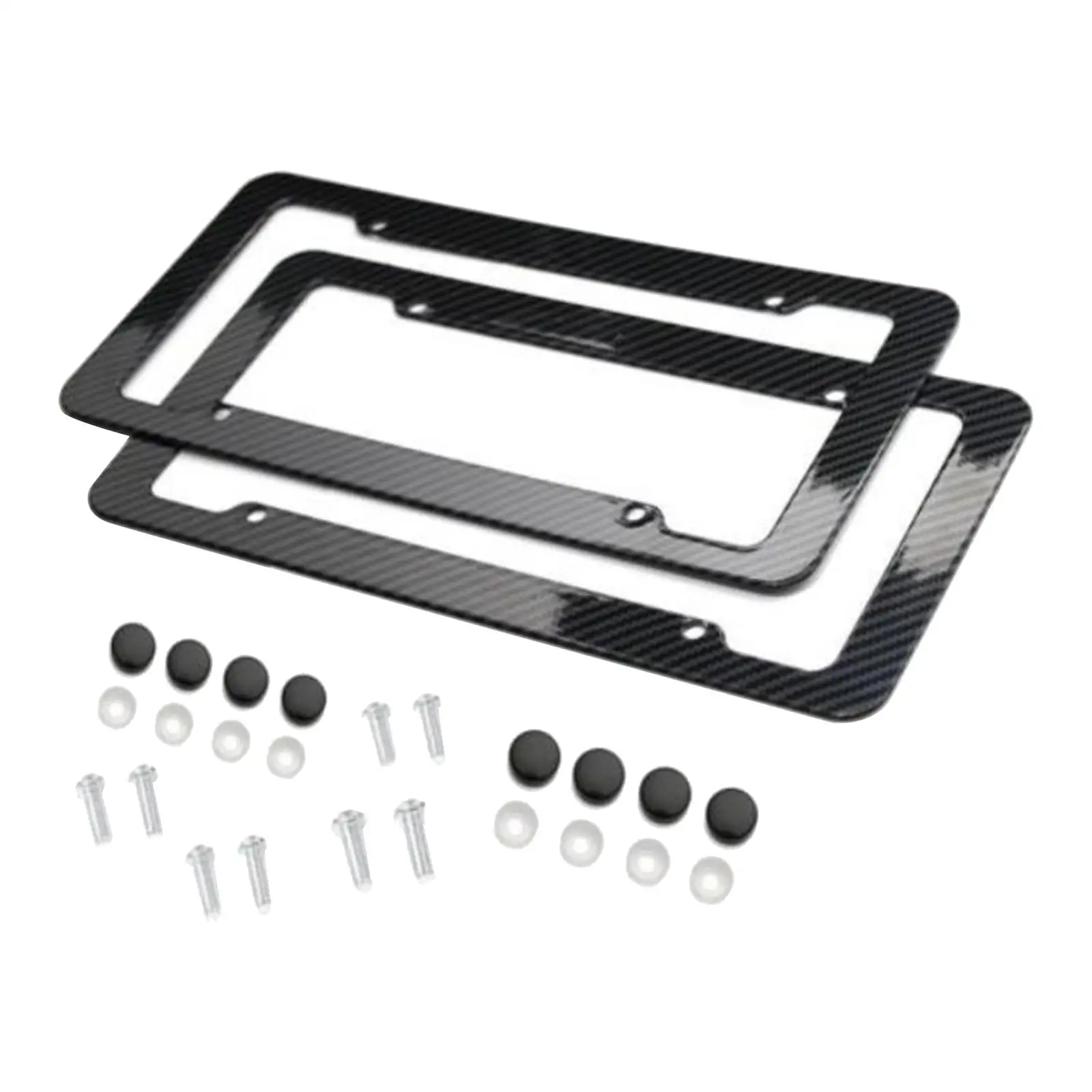 2 Fiber Style License Frames, Front Rear Holder, Plate Covers with Screws for us