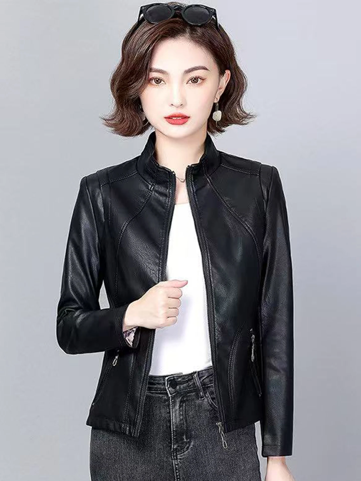 Real Leather Biker Jacket Women Short Style Spring Autumn Korean Version Large Size Slim Fit Sheepskin Coat Trendy Outerwear