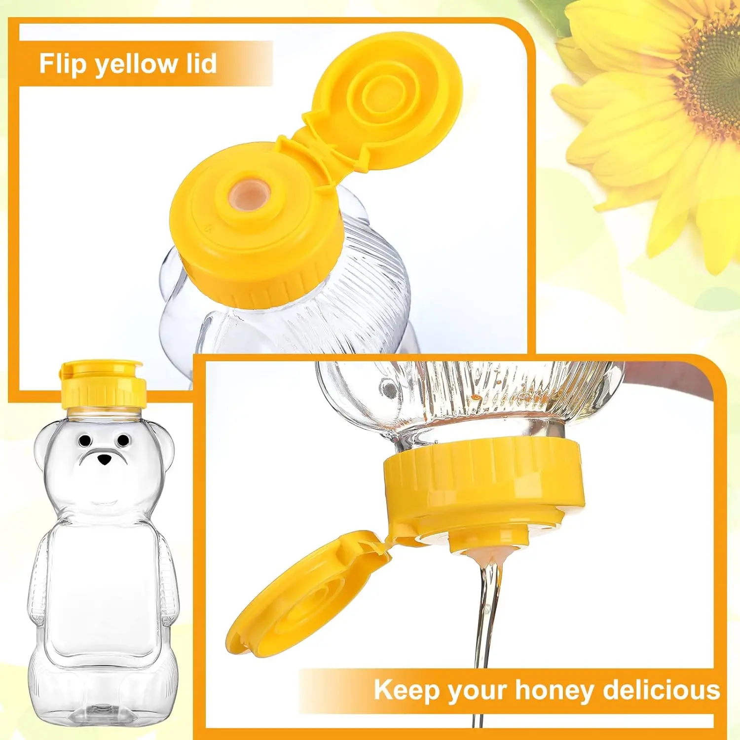 8oz Plastic Empty Honey Bear Bottle Honey Squeeze Bottle Honey Bear Cup with Yellow Flip Top  for Juice Storing and Dispensing