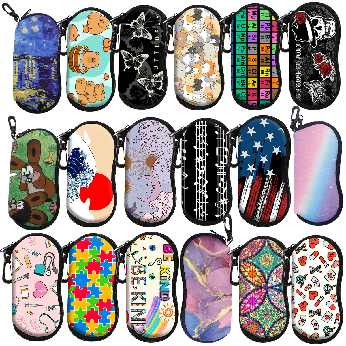 

Japanese Waves Art Eyewear Cases Cover Sunglasses Case Nurse Doctor Glasses Box With Zipper Rainbow Portable Eyeglass Cases