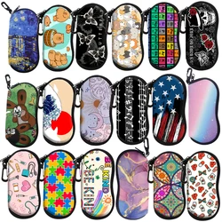 Japanese Waves Art Eyewear Cases Cover Sunglasses Case Nurse Doctor Glasses Box With Zipper Rainbow Portable Eyeglass Cases