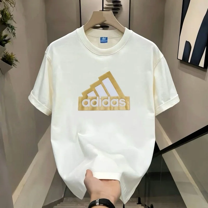 

Adidas T-shirts Men and Women, Breathable, Anti Wrinkle, Cotton, Comfortable, Loose, Short Sleeved Shirts, Black and White