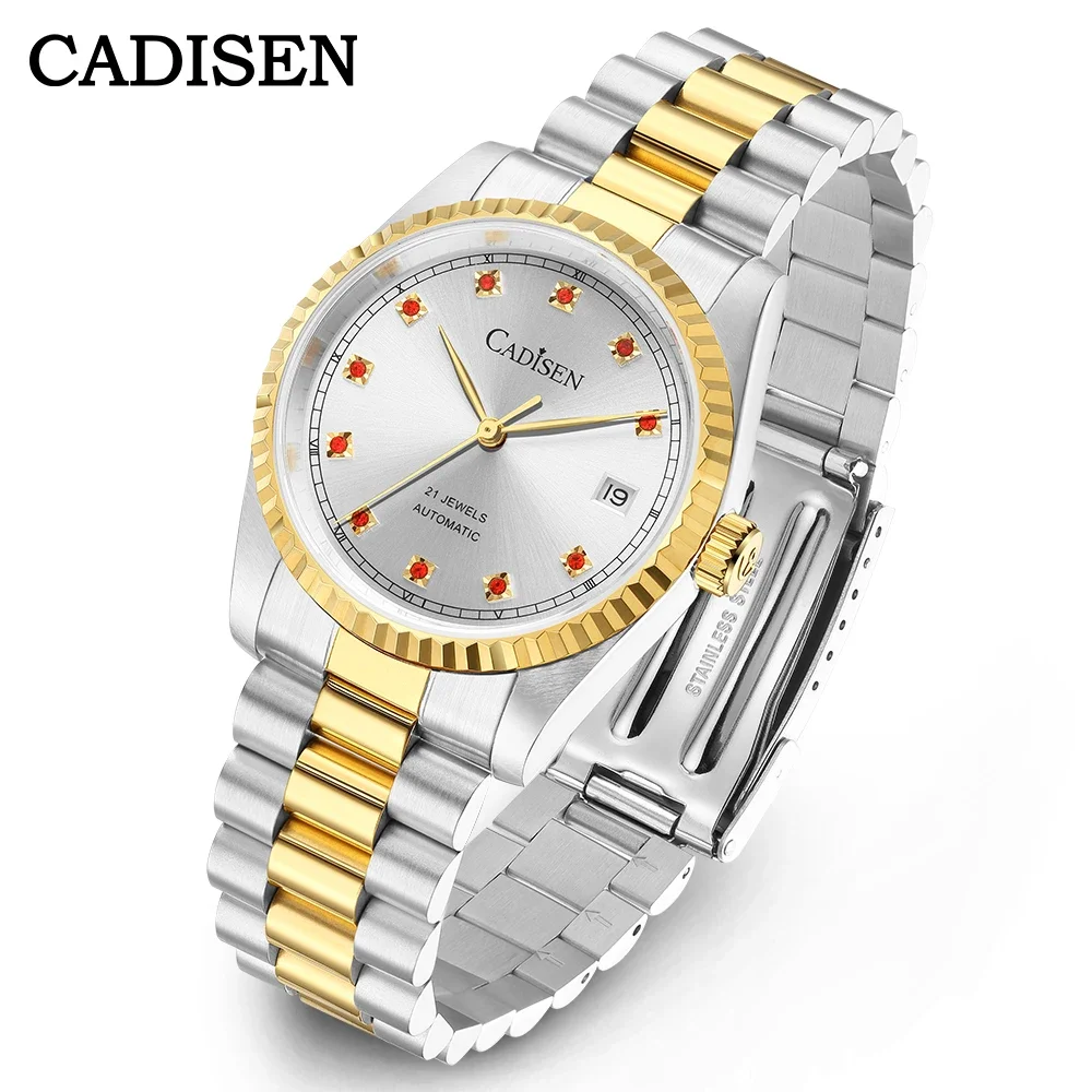 

CADISEN Watch For Men Japan 8215 Movement Automatic Sapphire Mechanical Stainless Steel Luxury Golden Watch Relogio Masculino