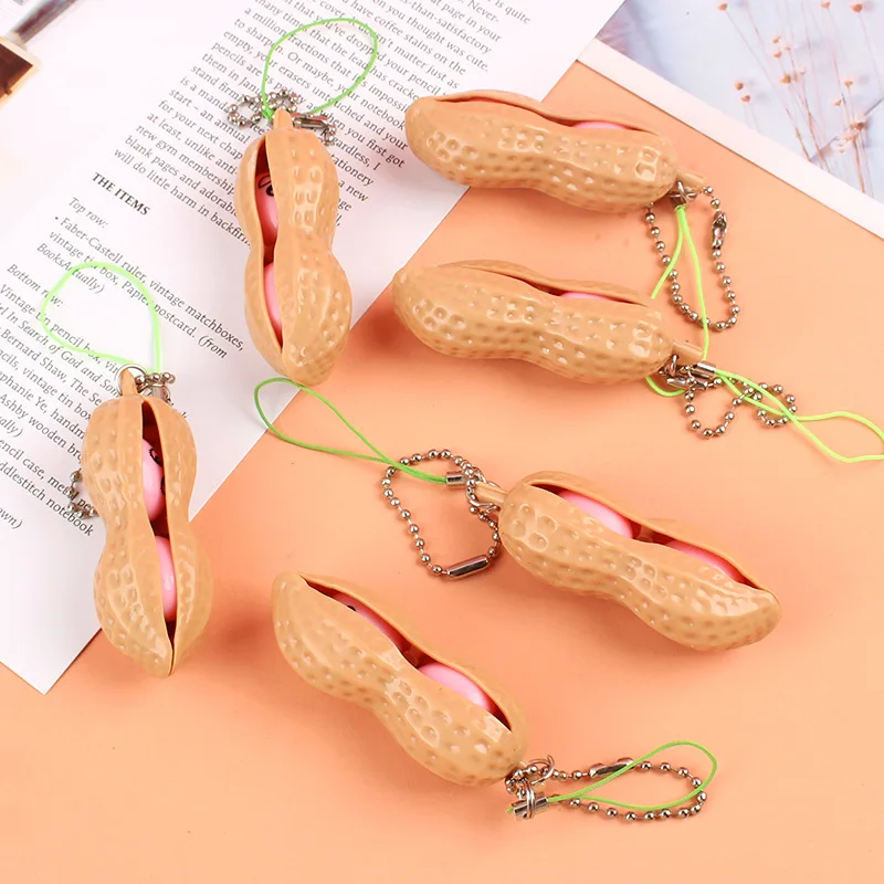 Interesting Novelty Gadgets Squeeze Beans Peanuts Pinch Relief Vent Peanut Beans Creative Keychain Children Decompression Toys